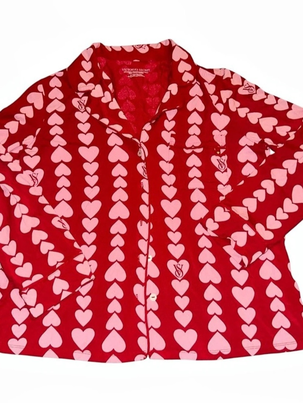 Victoria's Secret Red Pink Heart Satin Short PJ Top Small